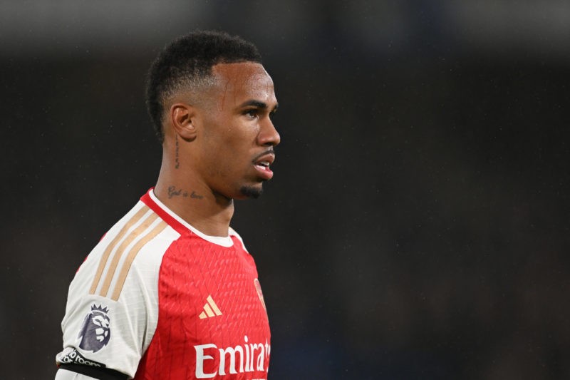 LONDON, ENGLAND - OCTOBER 21: Gabriel Magalhaes of Arsenal looks on during the Premier League match between Chelsea FC and Arsenal FC at Stamford B...