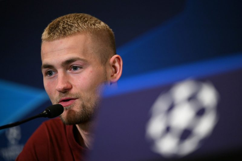 Bayern Munich's Dutch defender Matthijs de Ligt attends a press conference ahead of the UEFA Champions league Group A first leg football match betw...