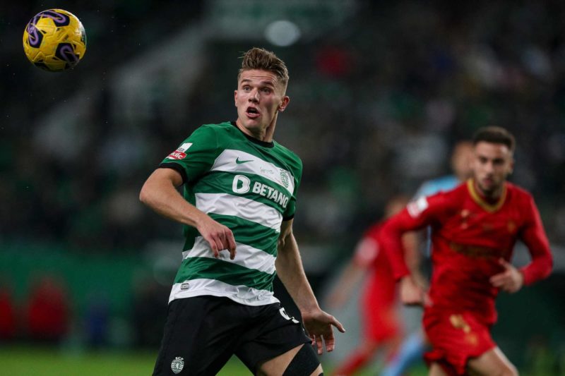 Sporting Lisbon's Swedish forward #09 Viktor Gyokeres looks at the ball during the Portuguese League football match between Sporting CP and Gil Vic...