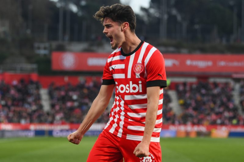 GIRONA, SPAIN - JANUARY 14: Miguel Gutiérrez of Girona FC reacts during the LaLiga Santander match between Girona FC and Sevilla FC at Montilivi St...