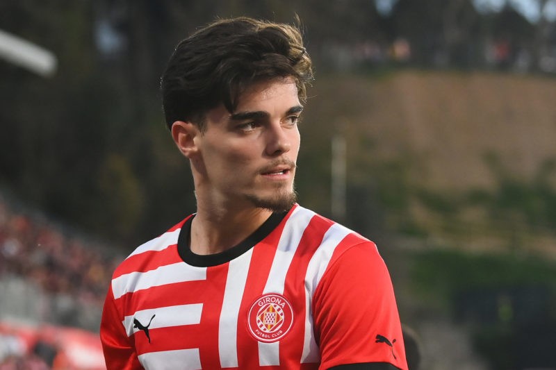 GIRONA, SPAIN - JANUARY 14: Miguel Gutiérrez of Girona FC looks on during the LaLiga Santander match between Girona FC and Sevilla FC at Montilivi ...