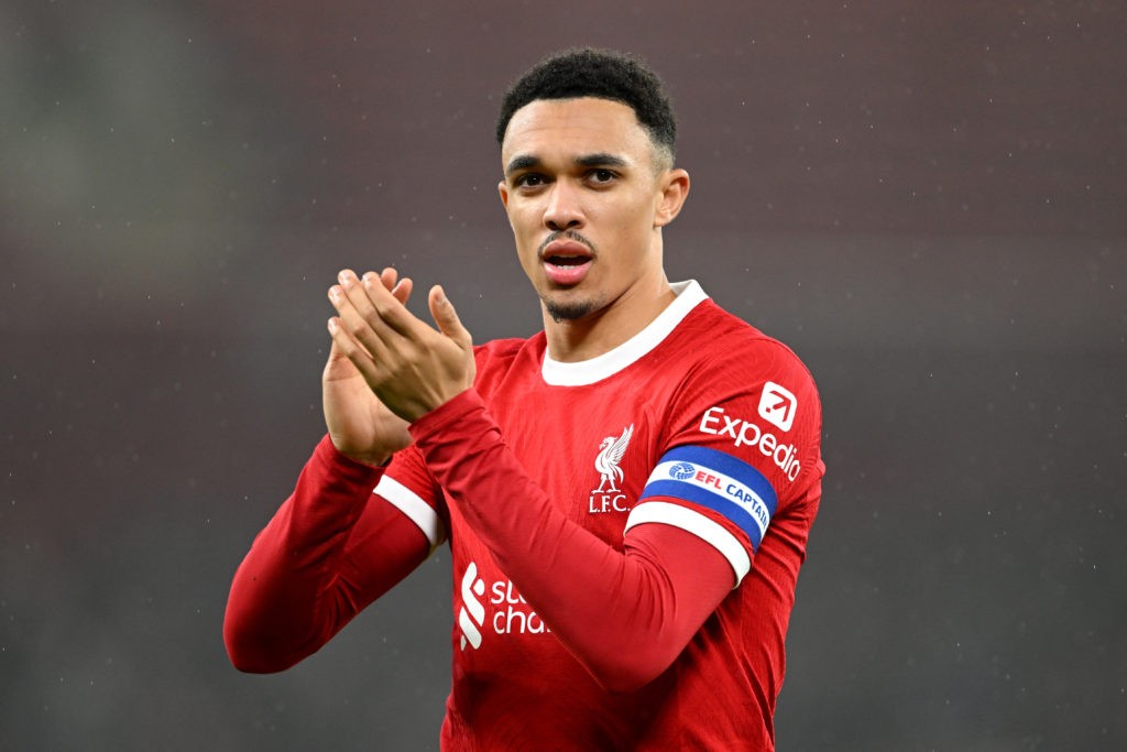 Salah gives update on Liverpool future as Trent edges towards exit 4 LIVERPOOL, ENGLAND - DECEMBER 20: Trent Alexander-Arnold of Liverpool applauds the fans during the Carabao Cup Quarter Final match between Liverpool and West Ham United at Anfield on December 20, 2023 in Liverpool, England. (Photo by Michael Regan/Getty Images)