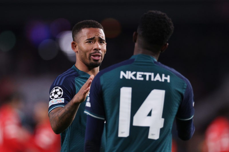 14 could leave Arsenal this summer 2 EINDHOVEN, NETHERLANDS - DECEMBER 12: Gabriel Jesus of Arsenal talks with Eddie Nketiah after the UEFA Champions League match between PSV Eindhoven and Arsenal FC at Philips Stadion on December 12, 2023 in Eindhoven, Netherlands. (Photo by Dean Mouhtaropoulos/Getty Images)