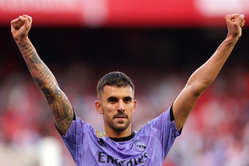 SEVILLE, SPAIN - MAY 27: Dani Ceballos of Real Madrid celebrates the team's victory after the final whistle of the LaLiga Santander match between S...