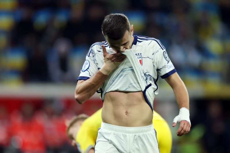 LEVERKUSEN, GERMANY - NOVEMBER 20: Alessandro Buongiorno of Italy reacts during the UEFA EURO 2024 European qualifier match between Ukraine and Italy at BayArena on November 20, 2023 in Leverkusen, Germany. (Photo by Lars Baron/Getty Images)