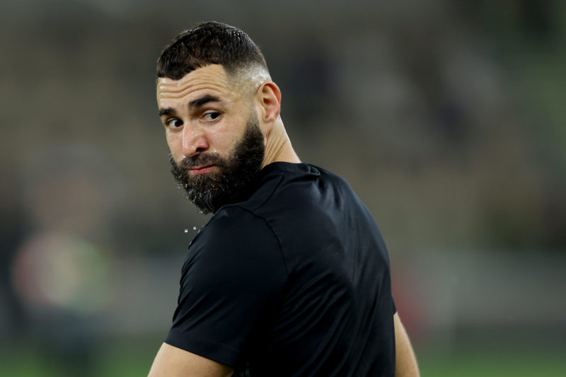 JEDDAH, SAUDI ARABIA - DECEMBER 26: Karim Benzema of Al-Ittihad looks on prior to the Saudi Pro League match between Al-Ittihad and Al-Nassr at Pri...