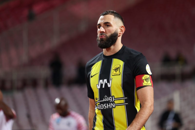 MECCA, SAUDI ARABIA - DECEMBER 23: Karim Benzema of Al Ittihad looks on prior the Saudi Pro League match between Al-Ittihad and Al-Raed at King Abd...