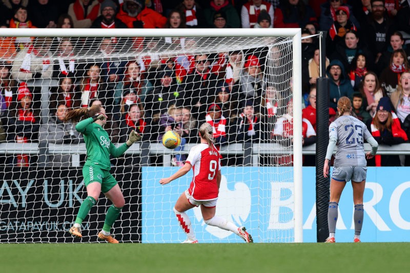 BOREHAMWOOD, ENGLAND - JANUARY 20: Beth Mead of Arsenal scores her team's second goal during the Barclays Women's Super League match between Arsenal FC and Everton FC at Meadow Park on January 20, 2024 in Borehamwood, England. (Photo by Catherine Ivill/Getty Images)