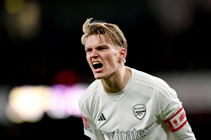 LONDON, ENGLAND - JANUARY 07: Martin Odegaard of Arsenal reacts during the Emirates FA Cup Third Round match between Arsenal and Liverpool at Emira...