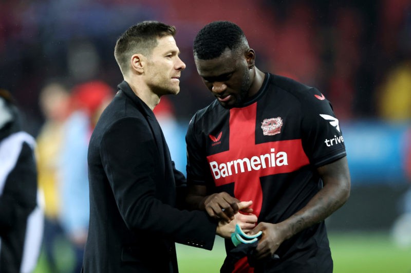 Arsenal striking target Boniface says he's a Gunner at heart 2 LEVERKUSEN, GERMANY - DECEMBER 20: Xabi Alonso, Head Coach of Bayer Leverkusen, interacts with Victor Boniface of Bayer Leverkusen after the Bundesliga match between Bayer 04 Leverkusen and VfL Bochum 1848 at BayArena on December 20, 2023 in Leverkusen, Germany. (Photo by Christof Koepsel/Getty Images)