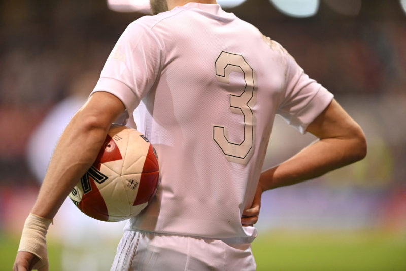 NOTTINGHAM, ENGLAND - JANUARY 09: A detailed view of the Kieran Tierney of Arsenal wearing the Arsenal all-white kit in support of the 'No More Red...