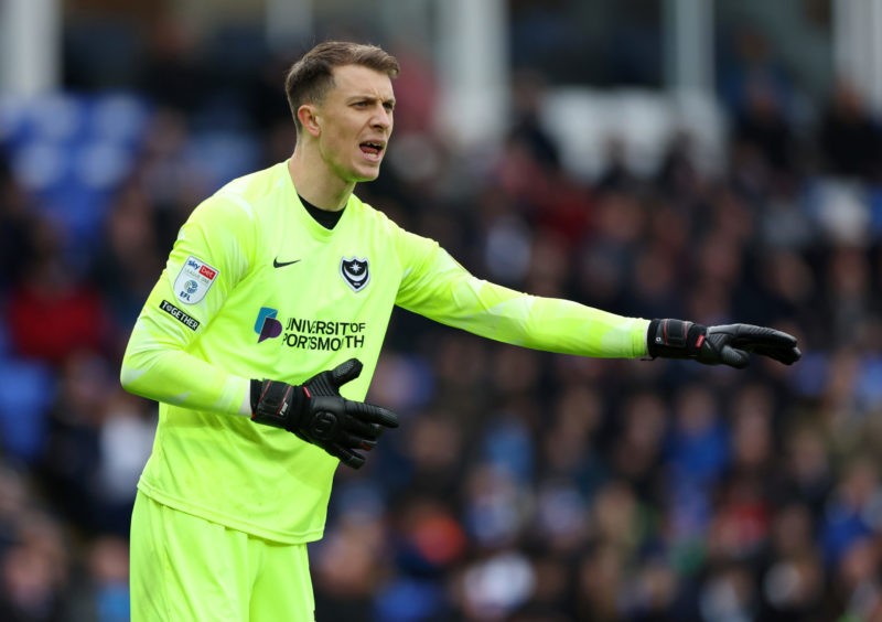 PETERBOROUGH, ENGLAND - JANUARY 28: Matt Macey of Portsmouth during the Sky Bet League One between Peterborough United and Portsmouth at London Road Stadium on January 28, 2023 in Peterborough, England. (Photo by Catherine Ivill/Getty Images)