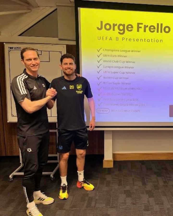 Jorginho after completing his UEFA B coaching license (Photo via The PFA on Instagram)
