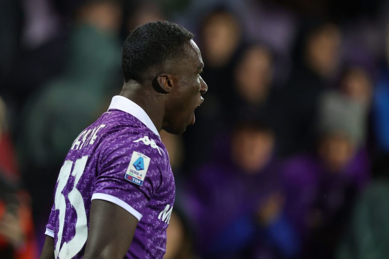 FLORENCE, ITALY - FEBRUARY 26: Michael Kayode of ACF Fiorentina celebrates after scoring a goal during the Serie A TIM match between ACF Fiorentina...