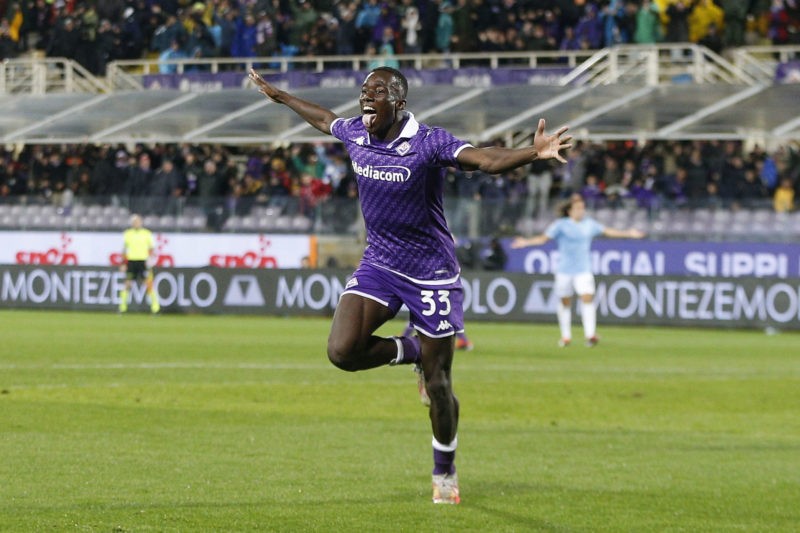 FLORENCE, ITALY - FEBRUARY 26: Michael Kayode of ACF Fiorentina celebrates after scoring a goal during the Serie A TIM match between ACF Fiorentina and SS Lazio at Stadio Artemio Franchi on February 26, 2024 in Florence, Italy. (Photo by Gabriele Maltinti/Getty Images)
