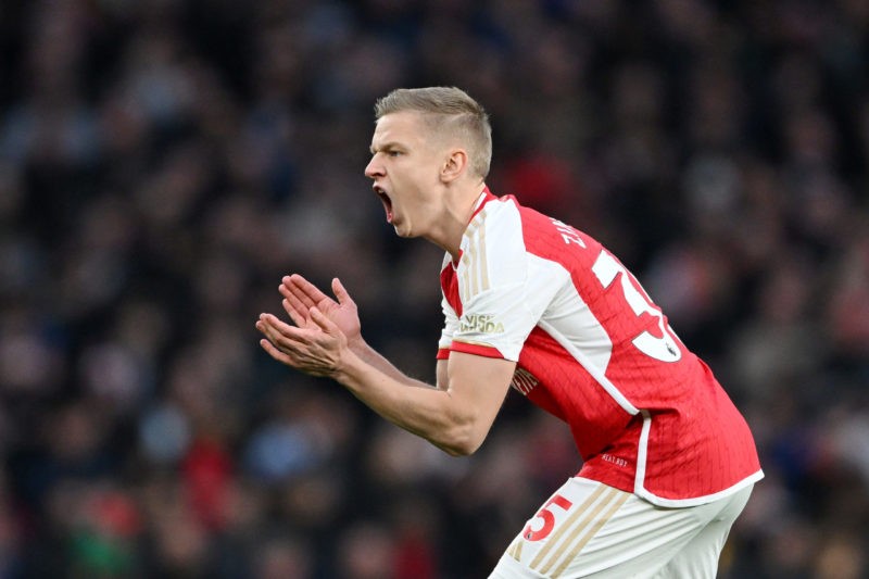 LONDON, ENGLAND - FEBRUARY 04: Oleksandr Zinchenko of Arsenal reacts prior to the Premier League match between Arsenal FC and Liverpool FC at Emira...