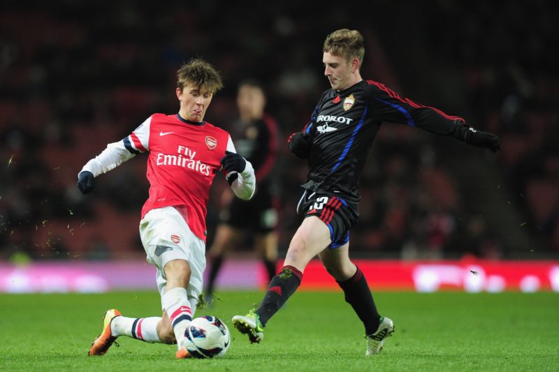 Ex-Arsenal youngster on life support with brain-related illness 4 LONDON, ENGLAND - MARCH 25: Kristoffer Olsson of Arsenal U19 battles with Svyatoslav Georgievsky of PFC CSKA U19 during the NextGen Series Quarter Final match between Arsenal U19 and PFC CSKA U19 at the Emirates Stadium on March 25, 2013 in London, England. (Photo by Jamie McDonald/Getty Images)