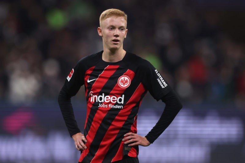 FRANKFURT AM MAIN, GERMANY - JANUARY 26: Hugo Larsson of Frankfurt reacts during the Bundesliga match between Eintracht Frankfurt and 1. FSV Mainz ...