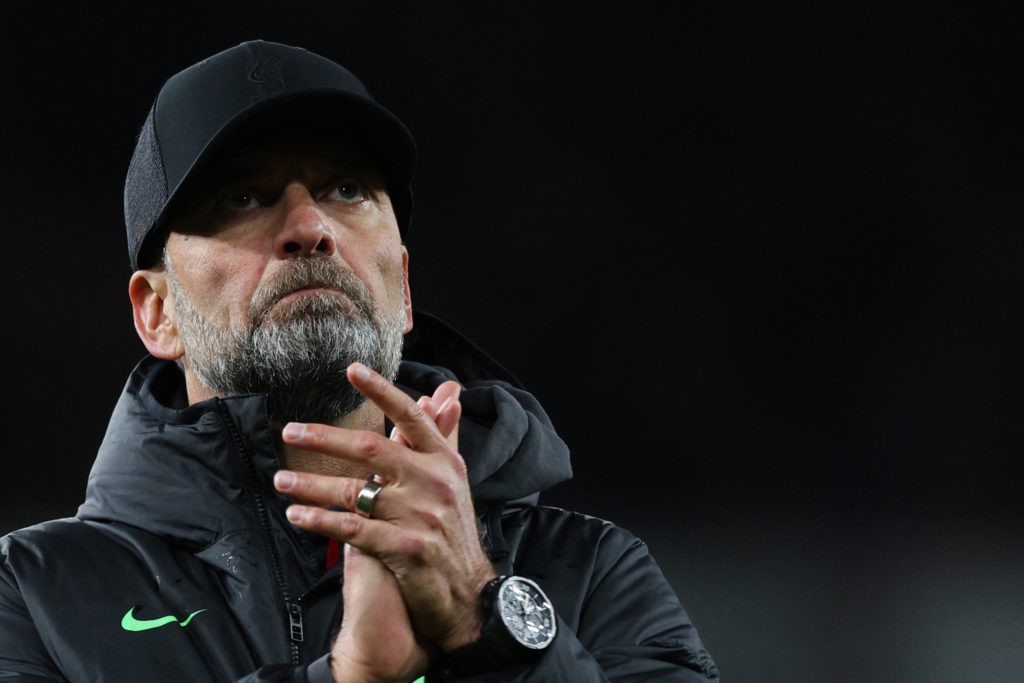 2 former Gunners ruled out through injury, season over for 1 4 Liverpool's German manager Jurgen Klopp applauds at the end of the English Premier League football match between Arsenal and Liverpool at the Emirates Stadium in London on February 4, 2024. Arsenal wins 3 - 1 against Liverpool. (Photo by ADRIAN DENNIS/AFP via Getty Images)