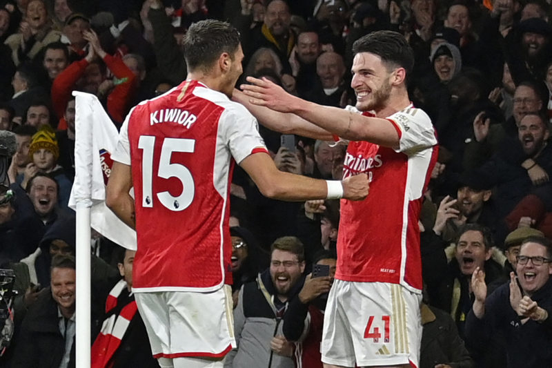 Arsenal rejected 15-20 offers for 24yo in January 3 Arsenal's Polish defender #15 Jakub Kiwior (L) celebrates with Arsenal's English midfielder #41 Declan Rice (R) after scoring their fourth goal during the English Premier League football match between Arsenal and Newcastle United at the Emirates Stadium in London on February 24, 2024. (Photo by JUSTIN TALLIS/AFP via Getty Images)