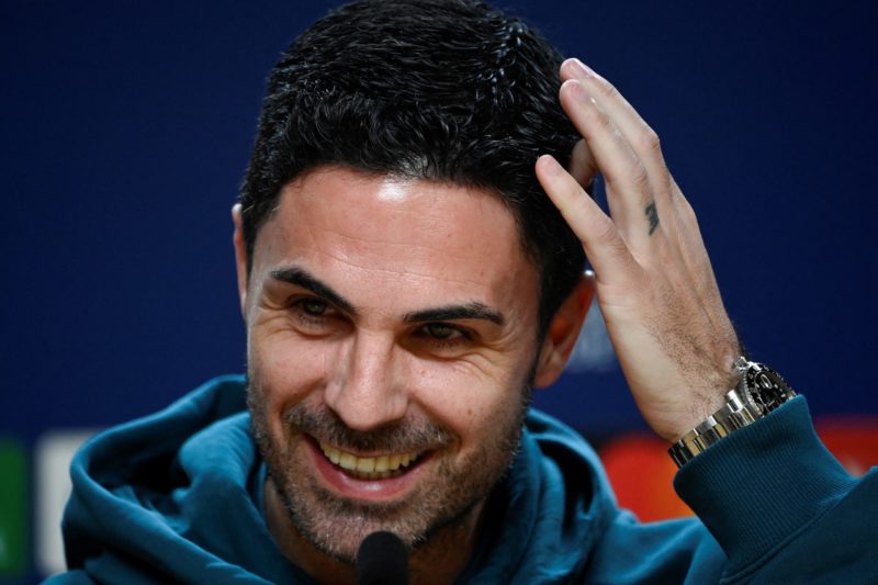 Arsenal's Spanish manager Mikel Arteta addresses a press conference on the eve of their UEFA Champions League last 16 first leg football match agai...