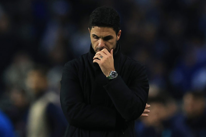 Arsenal's Spanish coach Mikel Arteta reacts during the UEFA Champions League last 16 first leg football match between FC Porto and Arsenal FC at th...
