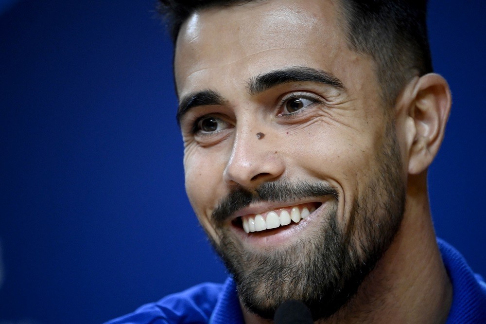 FC Porto's Diogo Costa smiles during a press conference on the eve of their UEFA Champions League last 16 first leg football match against Arsenal ...