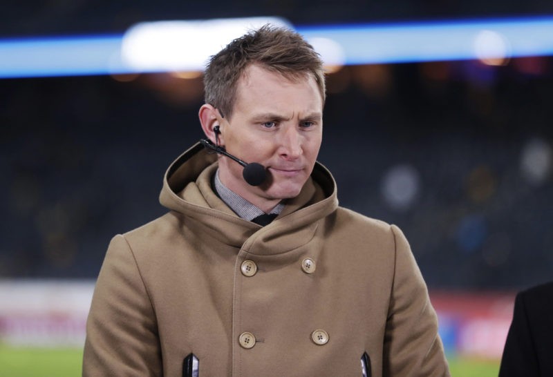 SOLNA, SWEDEN - OCTOBER 10: Former national team player Kim Kallstrom as a TV expert during the FIFA 2018 World Cup Qualifier between Sweden and Bu...
