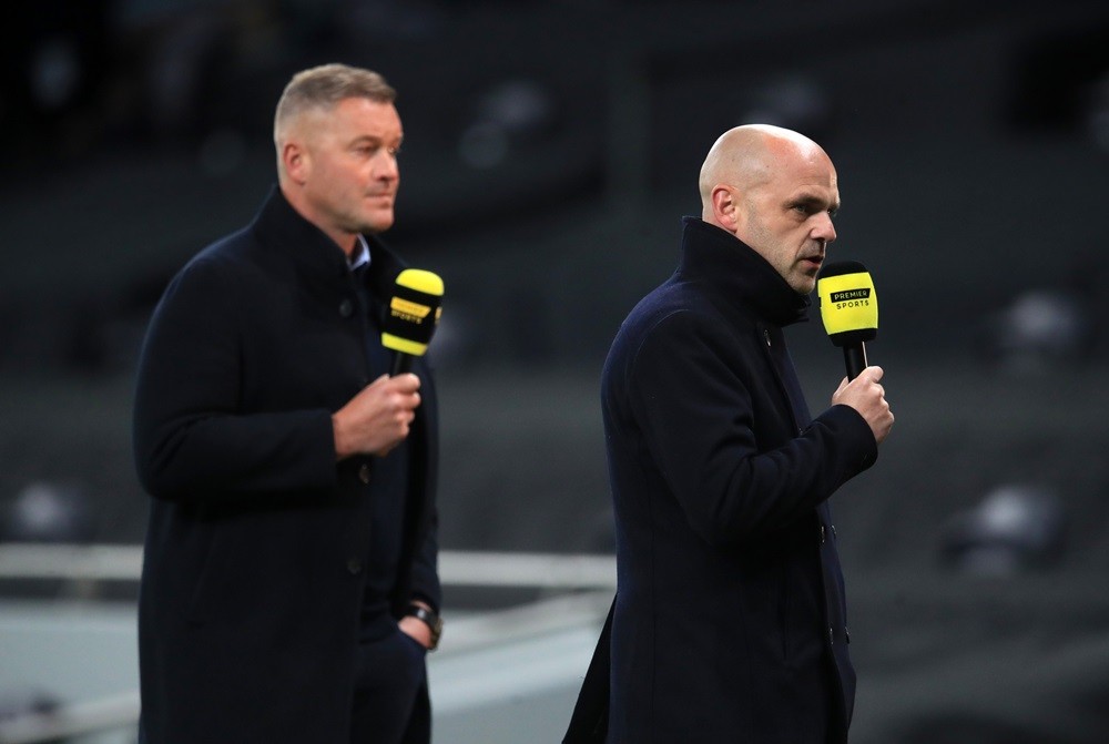 LONDON, ENGLAND: Paul Robinson and Danny Murphy are seen working as TV Pundits for the BBC prior to the UEFA Europa League play-off match between T...