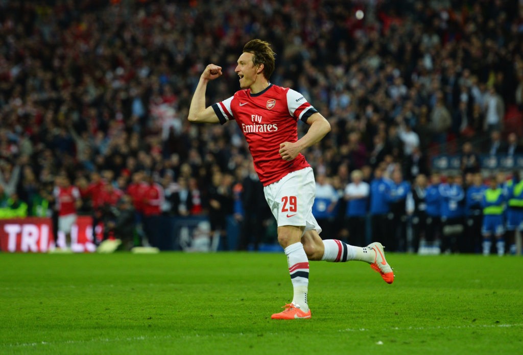 Whatever happened to Kim Kallstrom? 3 LONDON, ENGLAND - APRIL 12: Kim Kallstrom of Arsenal celebrates scoring in the penalty shoot during the FA Cup Semi-Final match between Wigan Athletic and Arsenal at Wembley Stadium on April 12, 2014 in London, England. (Photo by Shaun Botterill/Getty Images)