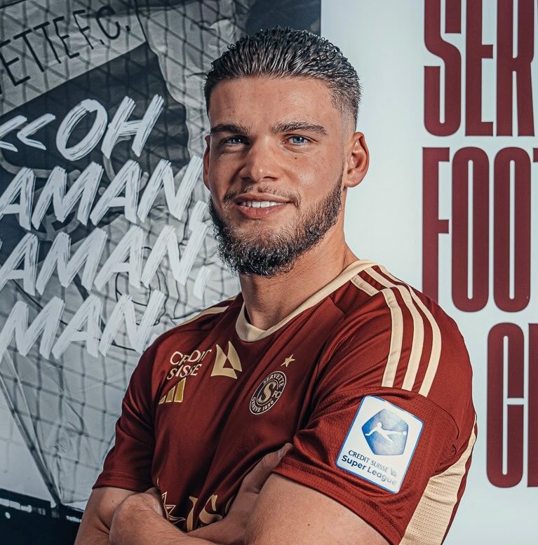 Omar Rekik in his Servette transfer announcement photos (Photo via Rekik on Instagram)