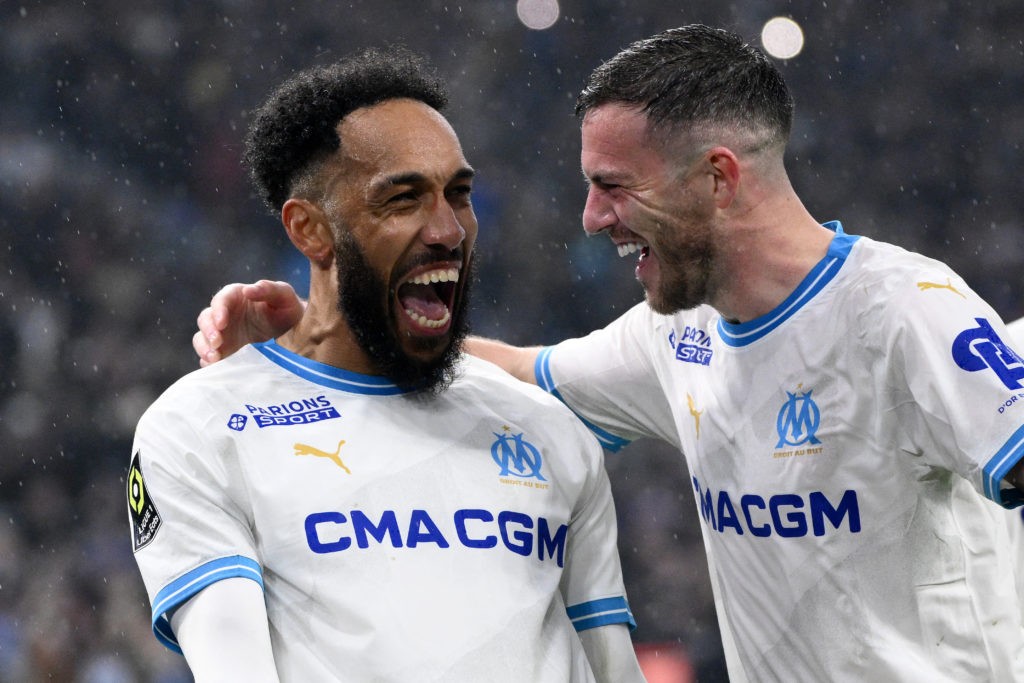 23-goal former Gunner praised as player to "build a team around" 4 Marseille's French-Gabonese forward #10 Pierre-Emerick Aubameyang (L) celebrates scoring his team's third goal during the French L1 football match between Olympique Marseille (OM) and Montpellier Herault SC at Stade Velodrome in Marseille, southern France on February 25, 2024. (Photo by CHRISTOPHE SIMON/AFP via Getty Images)