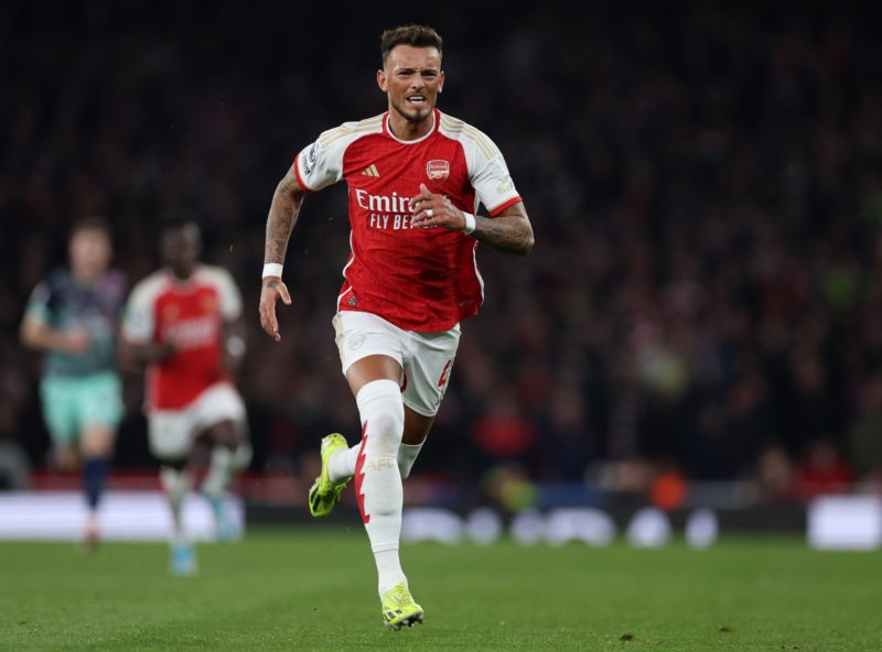 LONDON, ENGLAND - MARCH 09: Ben White of Arsenal in action during the Premier League match between Arsenal FC and Brentford FC at Emirates Stadium ...