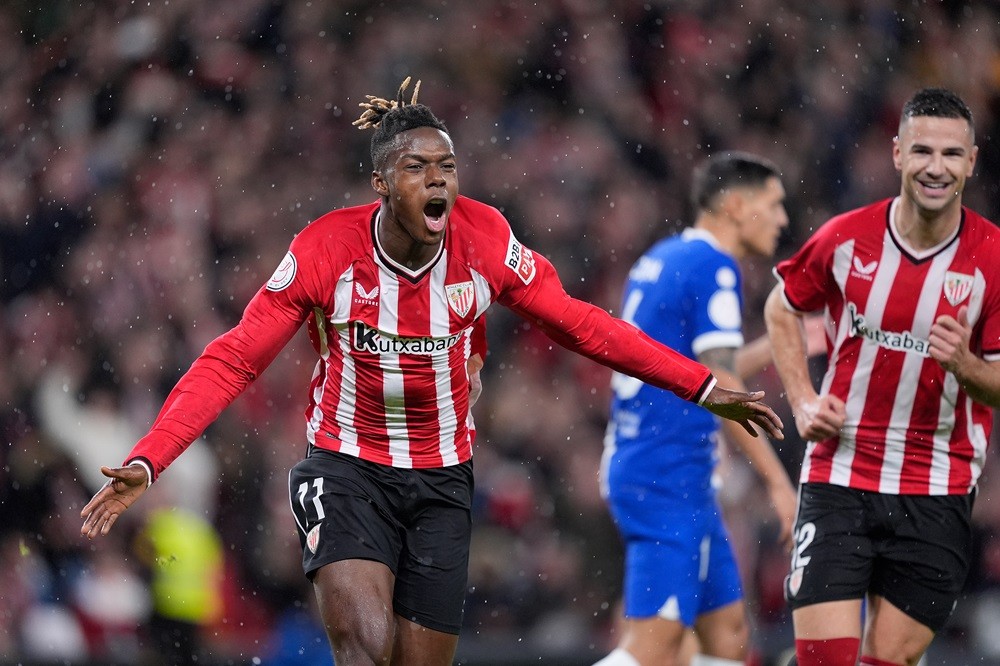 Arsenal boost as Chelsea withdraw from transfer race 2 BILBAO, SPAIN: Nico Williams of Athletic Bilbao celebrates scoring the 2nd goal during the Copa del Rey Semifinal match between Athletic Club Bilbao and Atletico de Madrid at San Mames Stadium on February 29, 2024. (Photo by Juan Manuel Serrano Arce/Getty Images)