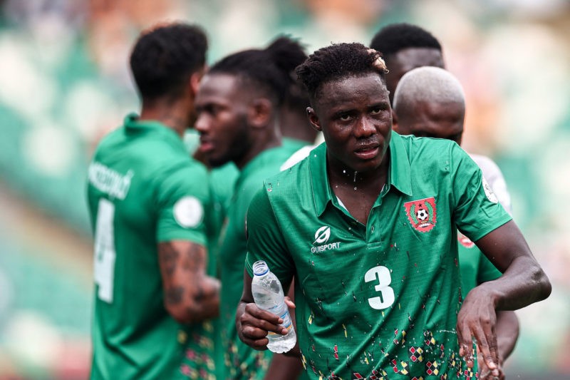 Guinea-Bissau's forward #3 Franculino Dju cools off ahead of during the Africa Cup of Nations (CAN) 2024 group A football match between Equatorial ...