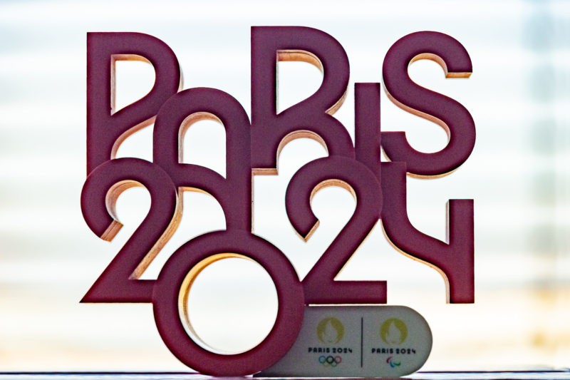 PARIS, FRANCE - NOVEMBER 10: A close-up at the PARIS 2024 logo for the Paris 2024 Summer Olympic and Paralympic Games on November 10, 2022 in Paris...