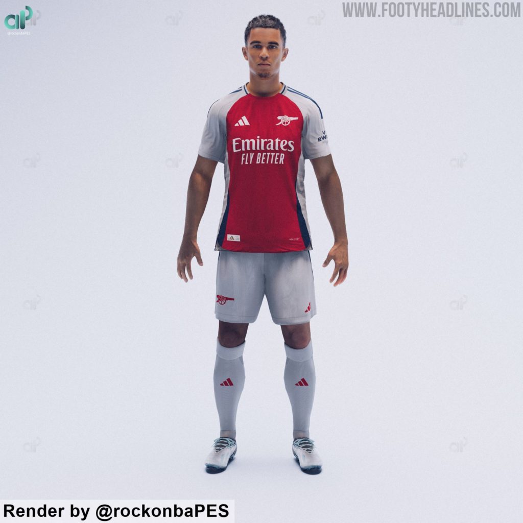 Leaked: New pictures of Arsenal's 2024/25 home kit 4 Arsenal 2024/25 kit render based on leaks (Photo via FootyHeadlines.com)