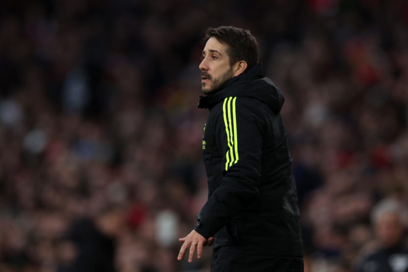 LONDON, ENGLAND - DECEMBER 17: Arsenal set piece coach Nicolas Jover gives instructions during the Premier League match between Arsenal FC and Brig...