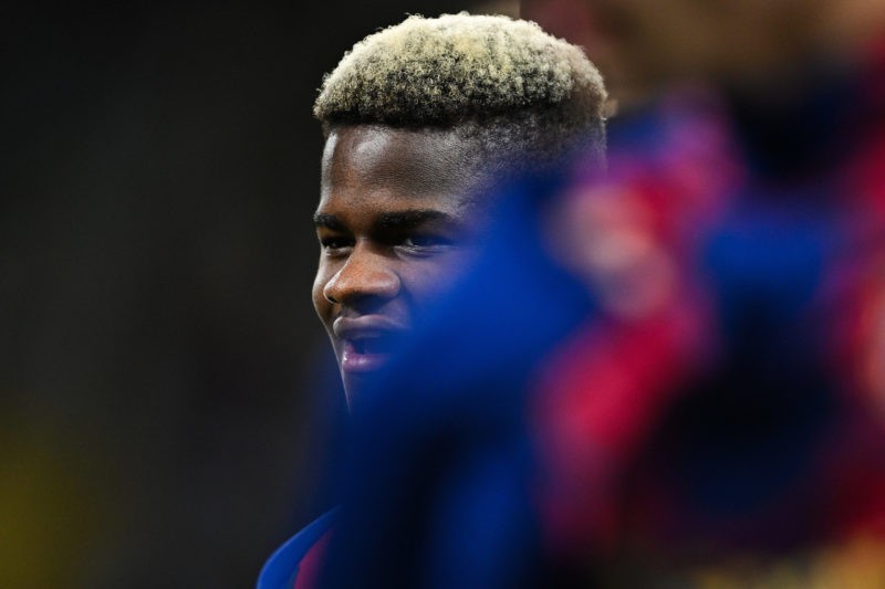 BARCELONA, SPAIN - MARCH 30: Mikayil Faye of FC Barcelona looks on prior to the LaLiga EA Sports match between FC Barcelona and UD Las Palmas at Es...