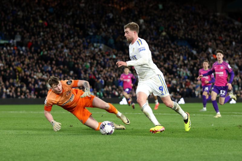Arsenal turn to Sunderland as Ramsdale's exit looms 2 LEEDS, ENGLAND - APRIL 09: Patrick Bamford of Leeds United goes around the Sunderland goalkeeper, Anthony Patterson during the Sky Bet Championship match between Leeds United and Sunderland at Elland Road on April 09, 2024 in Leeds, England. (Photo by George Wood/Getty Images)