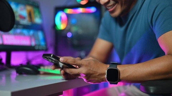man playing with phone