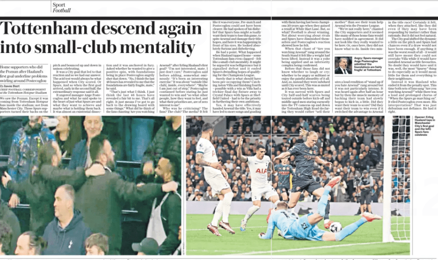 Tottenham descend again into small-club mentality Home supporters who did the Poznan after Haaland’s first goal underline problems swirling around ...
