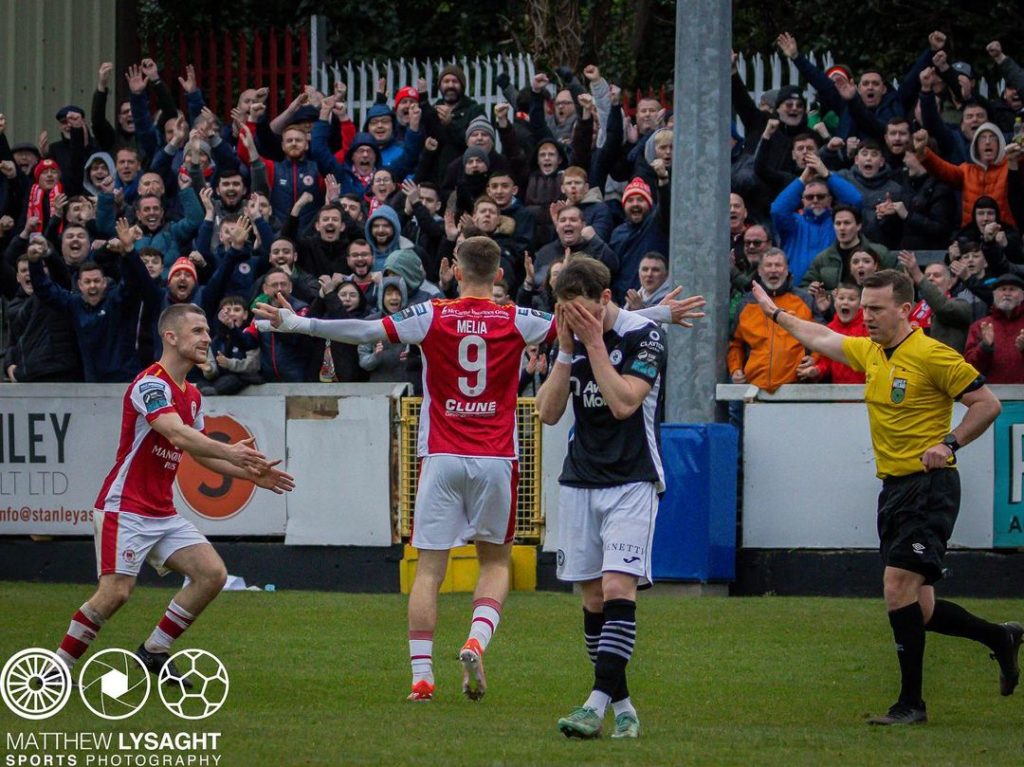 Mason Melia celebrating a goal for St. Patrick's Athletic (Photo via Melia on Instagram)