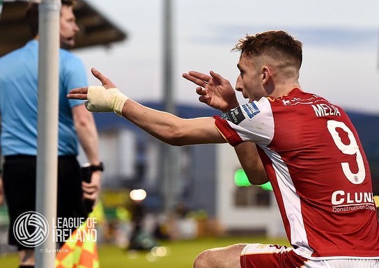 Mason Melia celebrating a goal for St. Patrick's Athletic (Photo via Melia on Instagram)