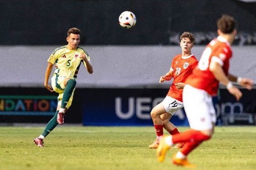 Brayden Clarke playing for the Wales u17s (Photo via Clarke on Instagram)