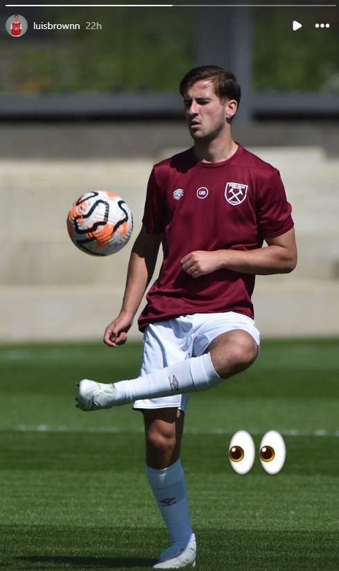 Luis Brown in training with West Ham United (Photo via Brown on Instagram)