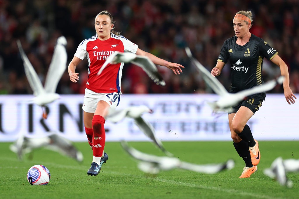 LCL confirm intention to sign Arsenal 20yo permanently 2 MELBOURNE, AUSTRALIA - MAY 24: Teyah Goldie of Arsenal controls the ball as seagulls take flight during the exhibition match between A-League All Stars Women and Arsenal Women FC at Marvel Stadium on May 24, 2024 in Melbourne, Australia. (Photo by Quinn Rooney/Getty Images)