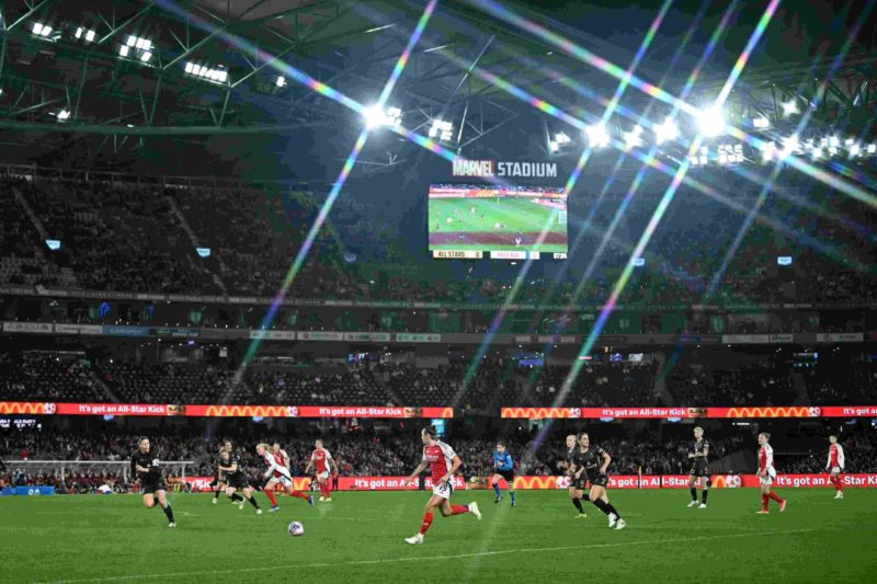 MELBOURNE, AUSTRALIA - MAY 24: Caitlin Foord of Arsenal looks to pass the ball was used during the exhibition match between A-League All Stars Wome...