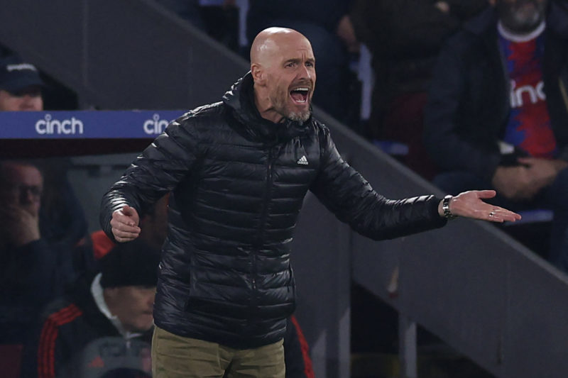 Manchester United's Dutch manager Erik ten Hag gestures on the touchline during the English Premier League football match between Crystal Palace an...