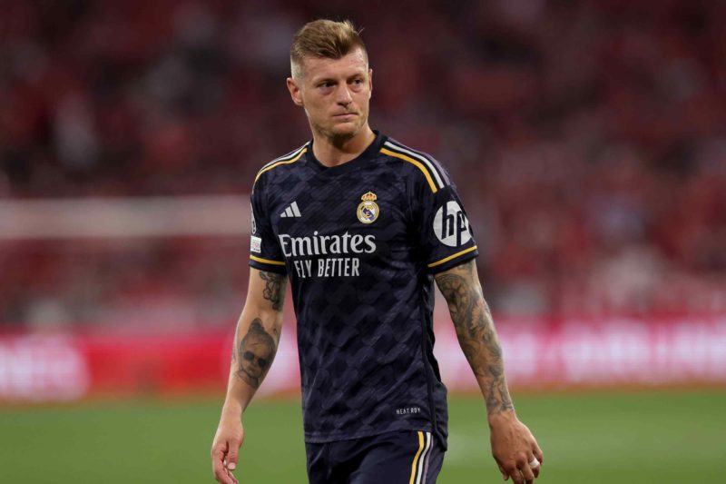 MUNICH, GERMANY - APRIL 30: Toni Kroos of Real Madrid looks on during the UEFA Champions League semi-final first leg match between FC Bayern München and Real Madrid at Allianz Arena on April 30, 2024 in Munich, Germany. (Photo by Alexander Hassenstein/Getty Images)